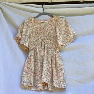 Staccato peach and yellow floral smocked top, size small